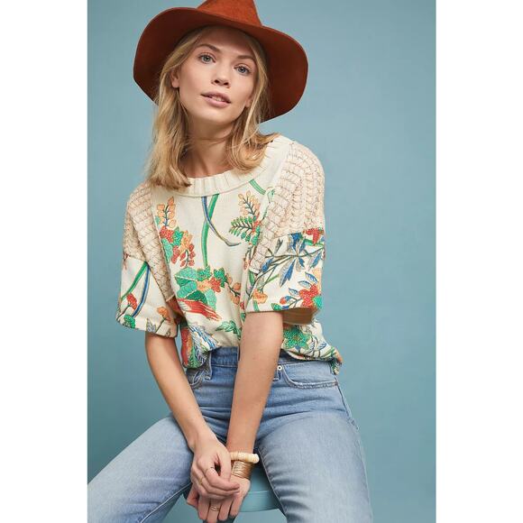 Anthropologie Tropical Floral Short‎ Sleeve Sweater Size Small - Picture 13 of 15
